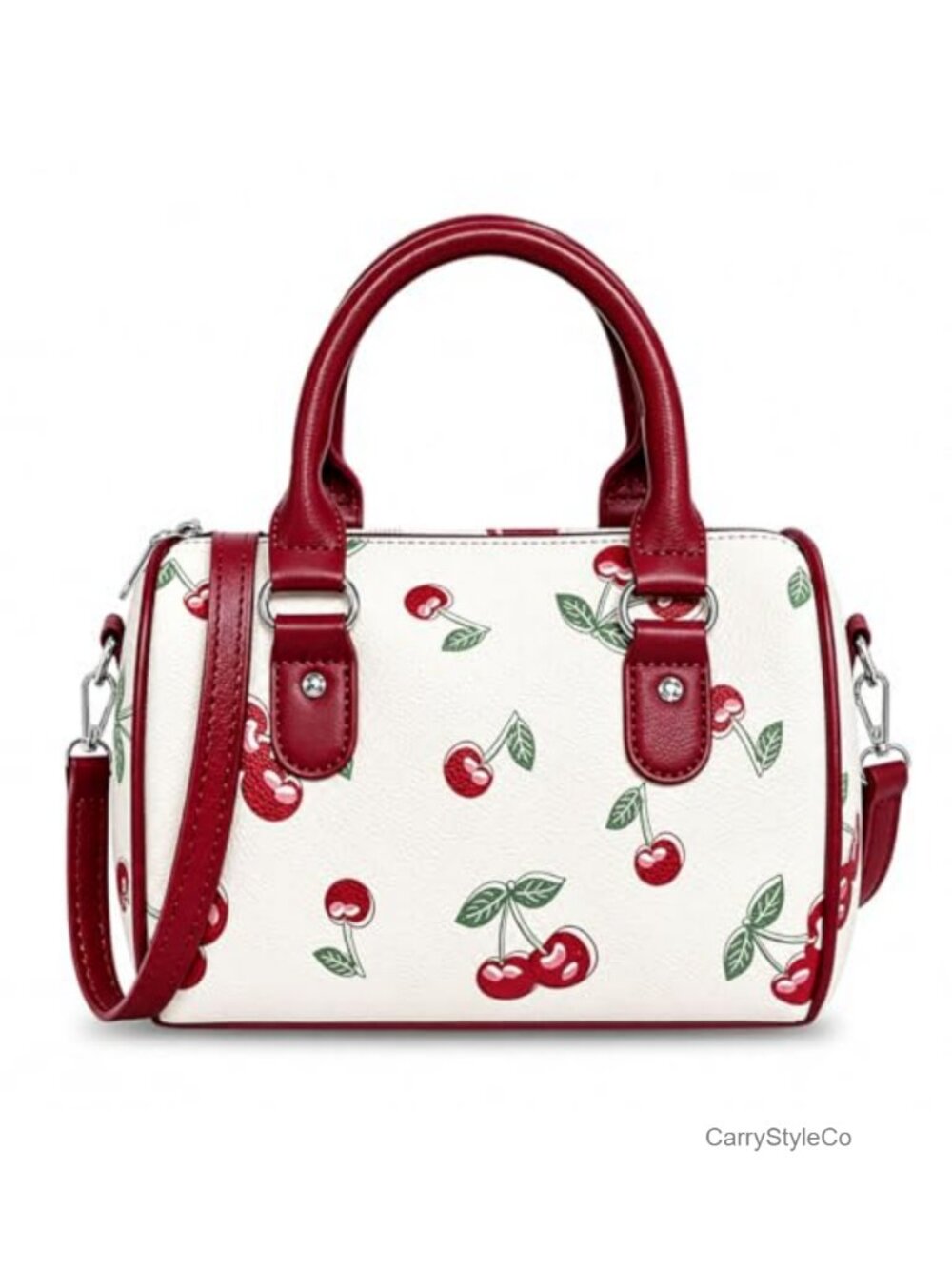 Faux Leather Fruit Print Crossbody Top Handle Boston Bag Adjustable Strap